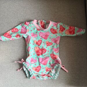Ruffle Butts Teal and Pink Heart Swimsuit